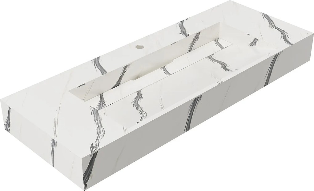 Umywalka podwieszana TAKOTNA z twardego materiału marmuropodobnego w kolorze białym – 120,2 × 45,2 × 8 cm (dł. × szer. × wys.)