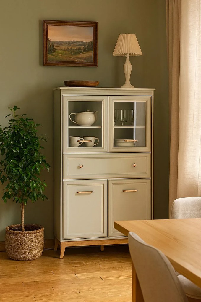 Kaszmirowa witryna skandynawska na nóżkach G9-A88