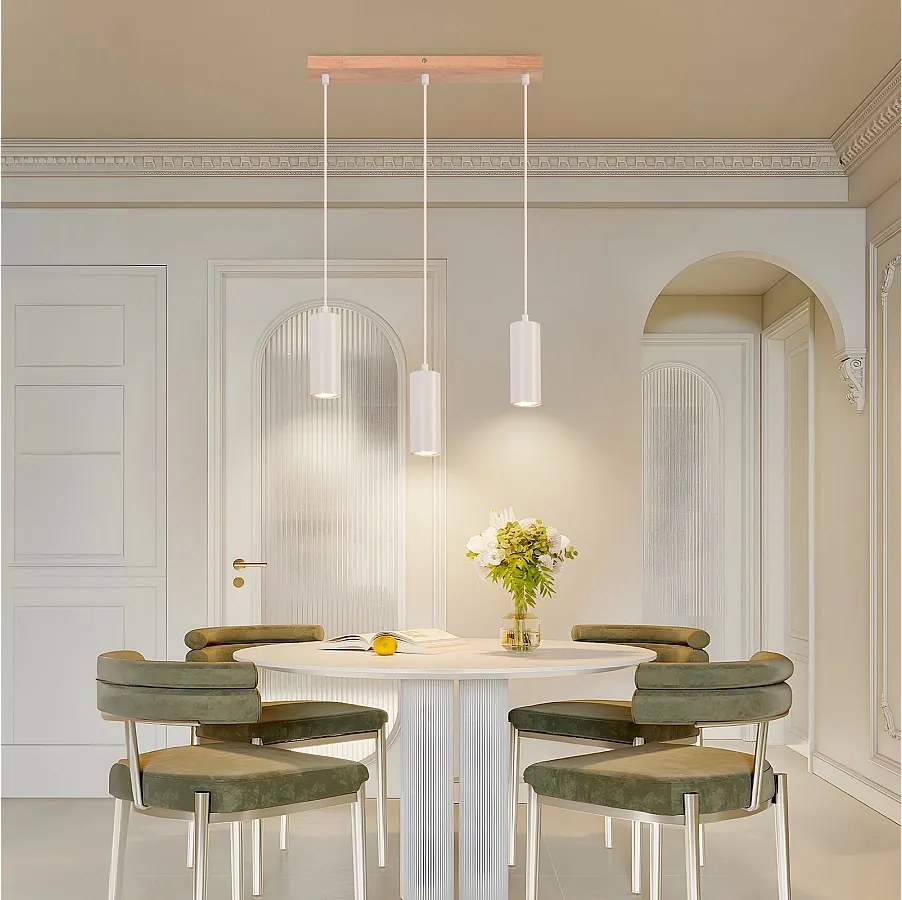 NETTLIFE 3-żarówkowa lampa wisząca do drewnianej lampy do jadalni - vintage lampa wisząca GU10