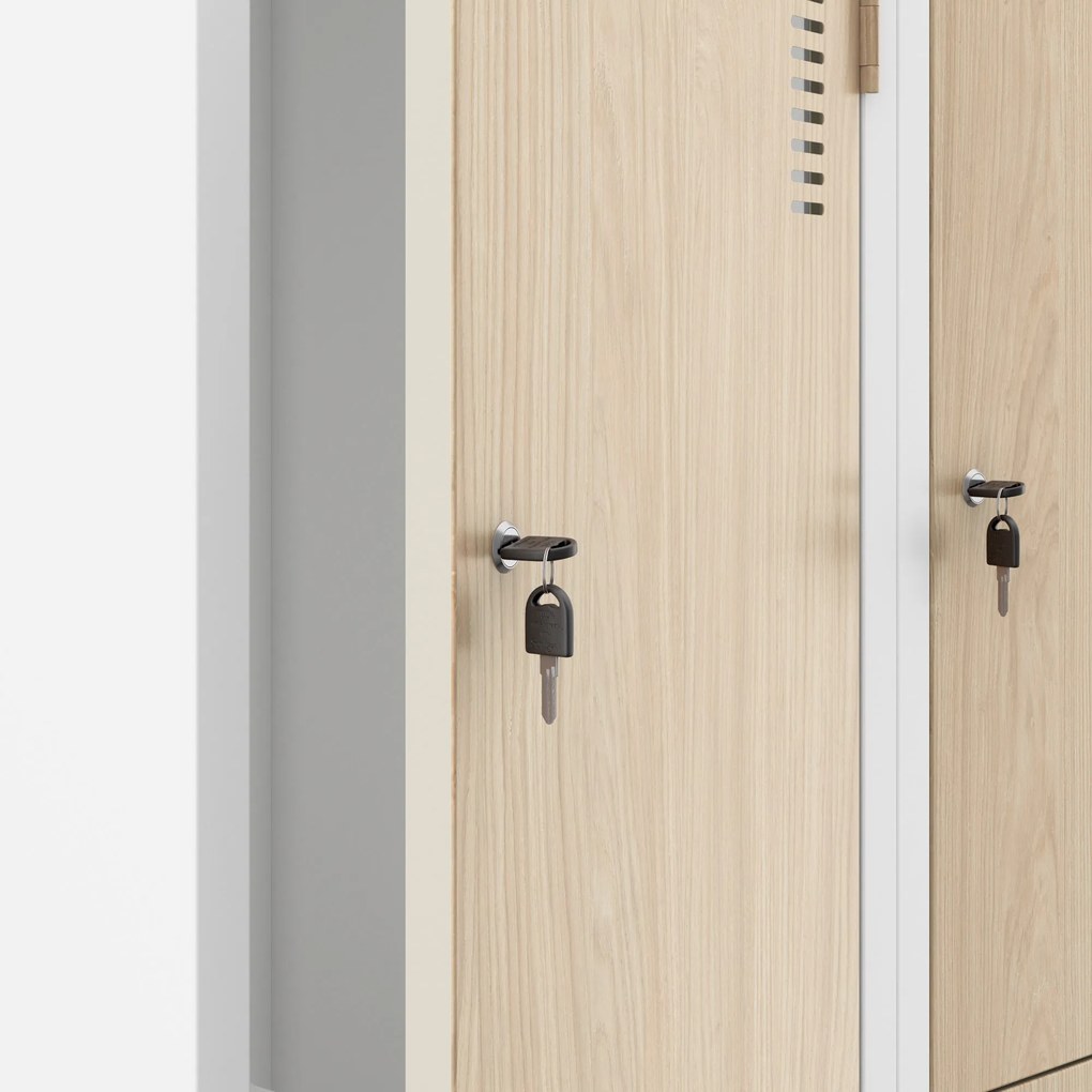 Szafa socjalna ubraniowa typu l, czterokomorowa, biała/dąb sonoma, 800x1850x450 mm: JULIA Eco Design
