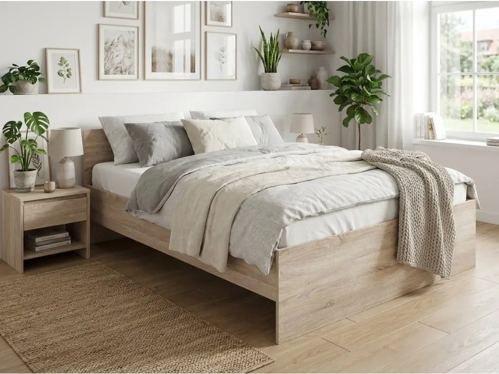 Łóżko ELISA 160 x 200 cm, dąb sonoma Stelaż: Ze stelażem listwowym rolowanym elastycznym, Materac: Materac Sommera 18 cm