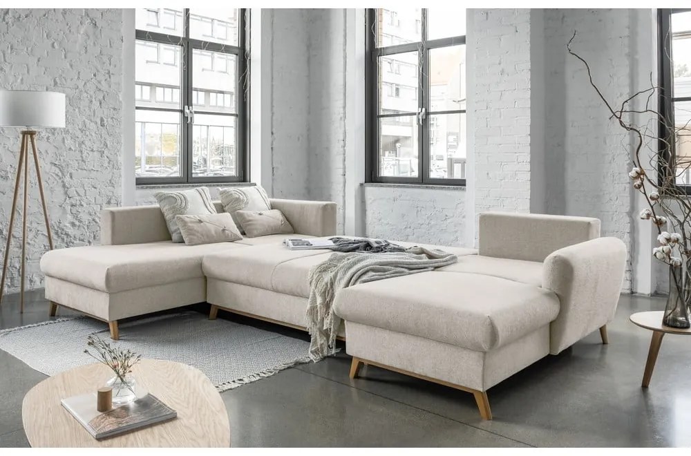 Beżowa rozkładana sofa w kształcie litery "U" Miuform Scandic Lagom, lewostronna