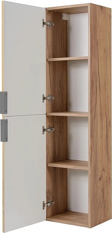 Szafka łazienkowa, dąb Gold Craft, uchwyt srebrny, 27 x 35 x 136 cm