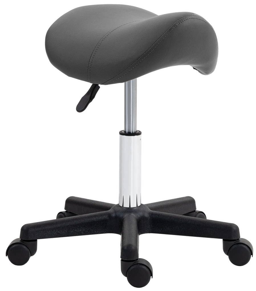 HOMCOM Hoker siodłowy, regulowana wysokość, 360° obrotowy, ekoskóra, szary, 48 x 47 x 45-59 cm