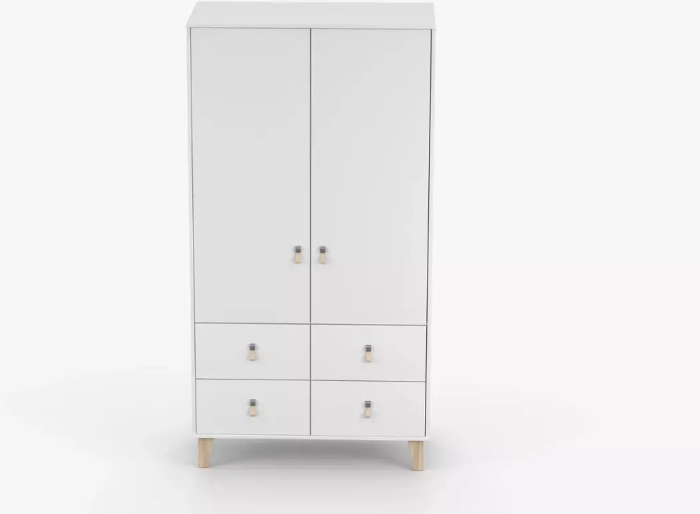 Wousia – biała szafa młodzieżowa 105 cm z 4 szufladami, drążkiem i półkami