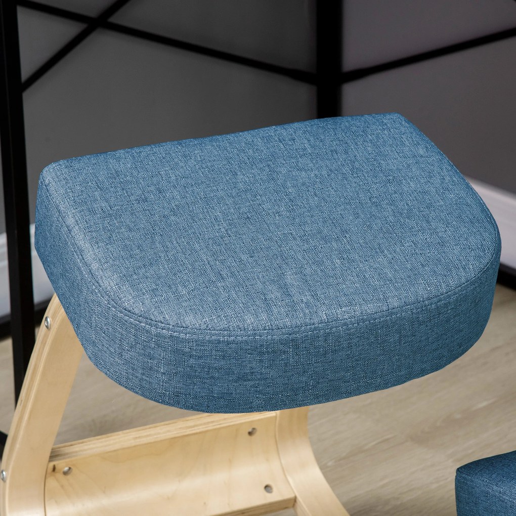 Vinsetto Krzesło klęcznik, ergonomiczny taboret do siedzenia, tapicerowany stołek dla zdrowej postawy, drewno brzozowe, wytrzymałość do 120 kg, niebieski | Aosom PL
