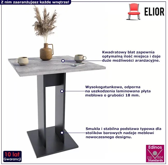 Stolik kwadratowy barowy beton + czarny R5-C58