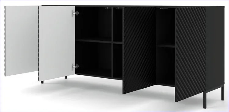 Komoda z półkami 200 cm czarny mat + czarne nóżki - Resa 4X