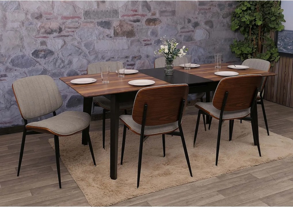 Krzesło do jadalni MCW-O44 (zestaw 6 sztuk),  orzechowy wygląd, jasnoszary