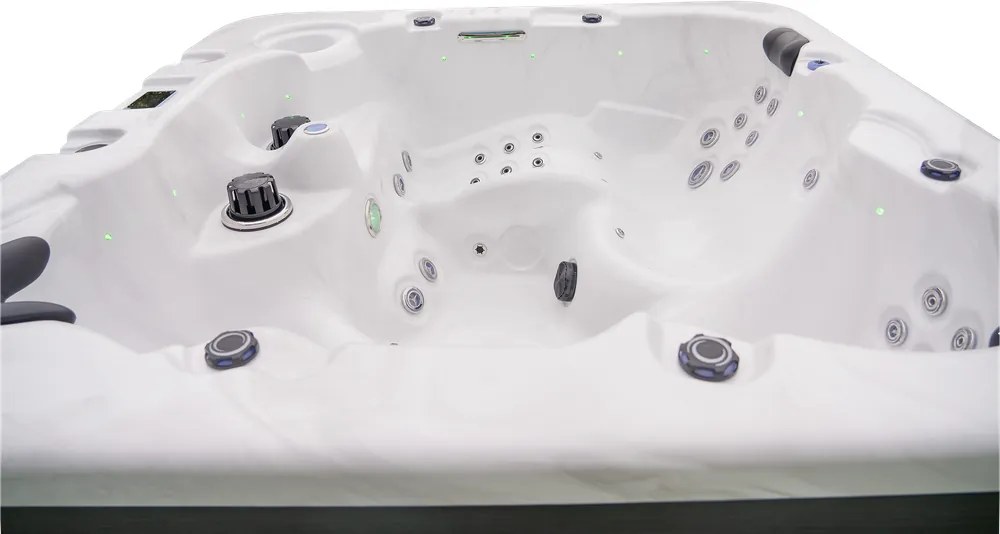 JACUZZI OGRODOWE PREMIUM WANNA  SPA 5-OSOBOWA WHITE OBUDOWA BROWN LED 230x230 CM