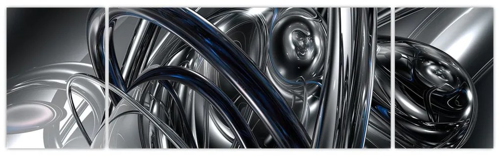 Obraz szarej abstrakcji z niebieskim (170x50 cm)