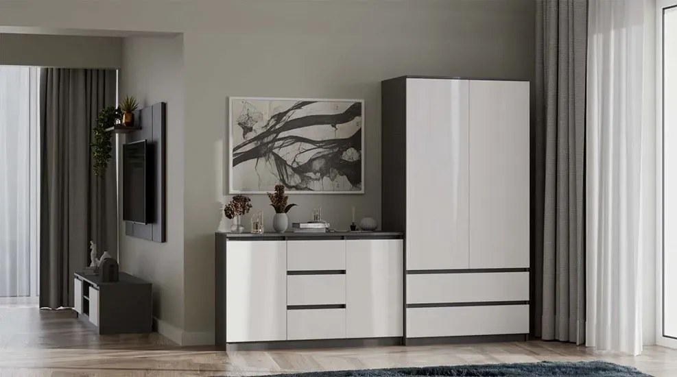 Stylowa komoda z szufladami antracyt + biały L8-R88