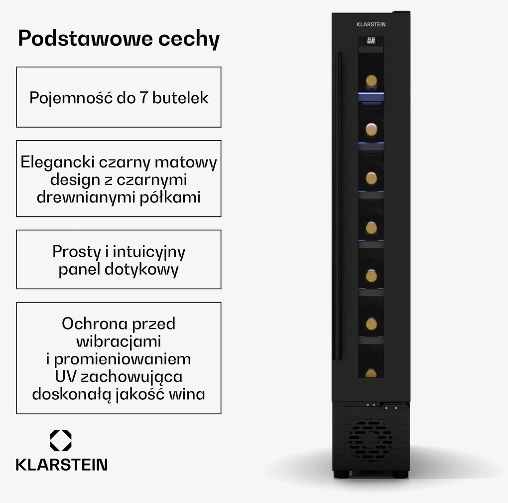 Klarstein Vinesse 14.5cm 7 Butelek Winiarka do Zabudowy Czarny