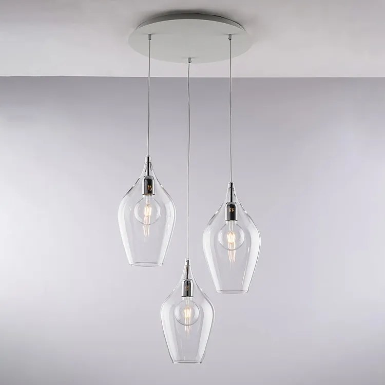 Lampa wisząca Ares Iron z przezroczystym szkłem Pyrex 3 światła 141 Ø50 BL273-S3-TR