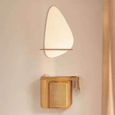 Zestaw Wiszących Mebli Łazienkowych Z Drewna Tekowego Georgy Drewno Tekowe & Without Sink & Nieregularny Z Półką Drewnianą 55x85 Cm - Sklum