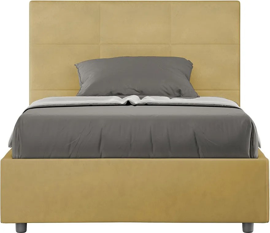 Łóżko wyposażone w stelaż z listwami tapicerowane 120x210 microfibra okra Mika