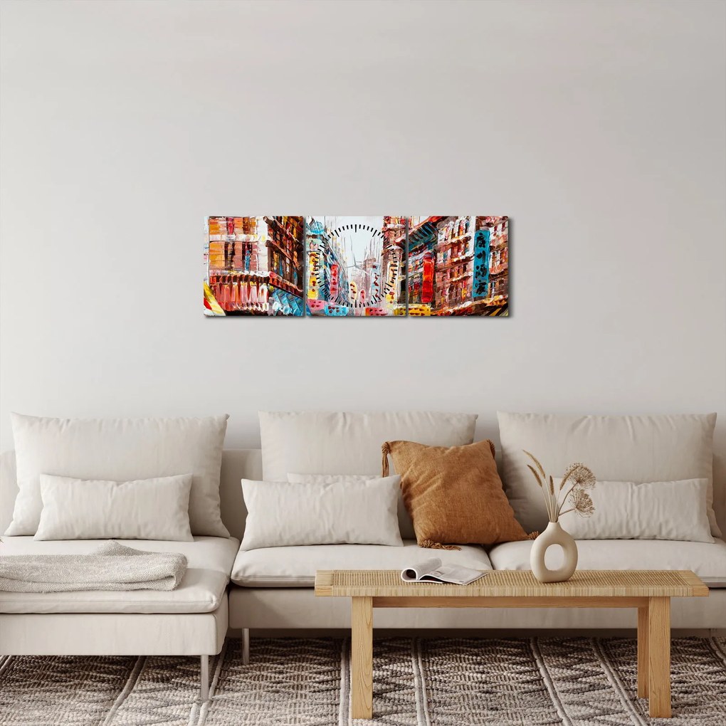 Obraz - Hong Kong, obraz olejny (z zegarem) (90x30 cm)