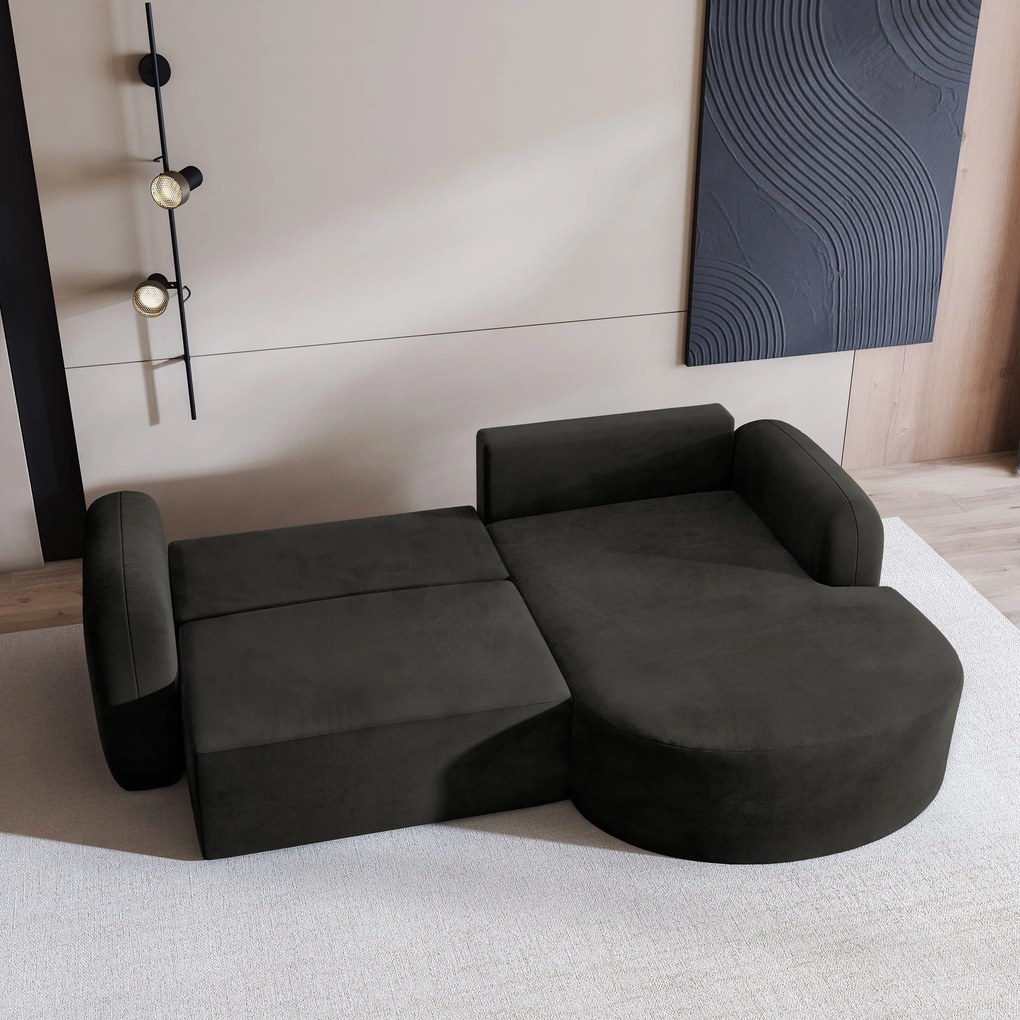 Masseno Narożnik AMILIA z funkcją spania i pojemnikiem na pościel Narozniki L, Rozkładana sofa - Czarny, MONOLITH 95