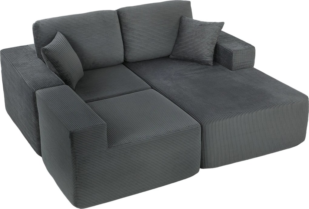 HOMCOM Modułowa narożna sofa, L-kształtna sofa-łóżko z głębokim siedziskiem, szerokimi podłokietnikami, 2 poduszki, ciemnoszary | Aosom PL