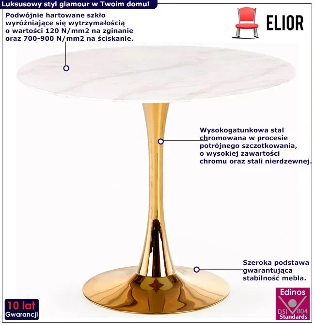Biały okrągły stół w stylu glamour z 4 krzesłami - Vehi