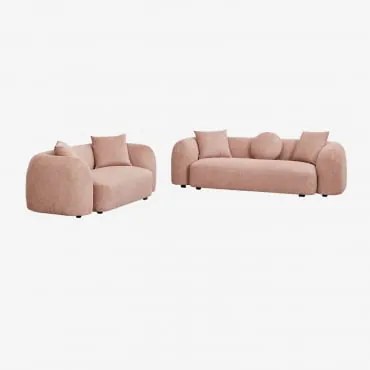 Zestaw Salonowy Z Modułową Sofą 3-osobową I Sofą 2-osobową Z Tkaniny Coco Chenille Kwarc Różowy Chenille - Sklum