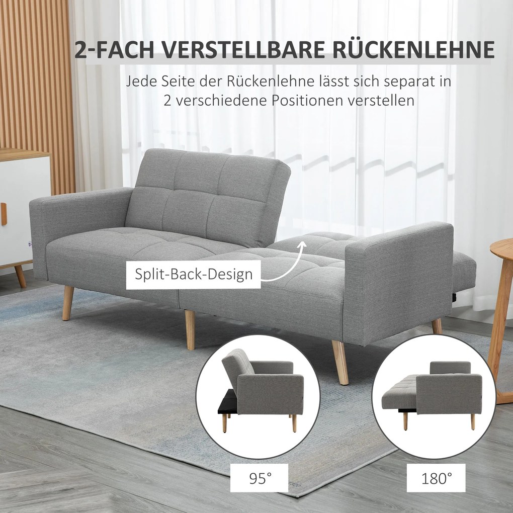 HOMCOM 2 w 1 sofa rozkładana 205 x 88 cm z funkcją łóżka, kanapa z poduszką, wygląd lnu, szary | Aosom PL