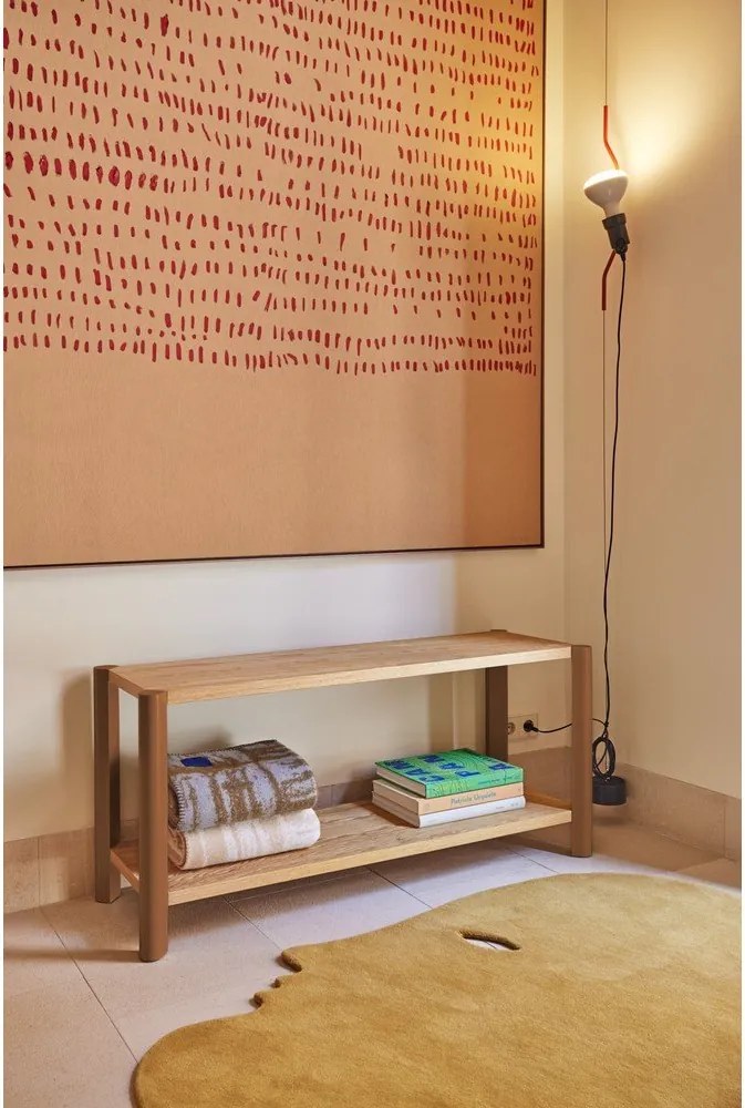 Ceglasty/w jasnym naturalnym kolorze regał w dekorze dębu 126x59x43 cm Bona – Teulat