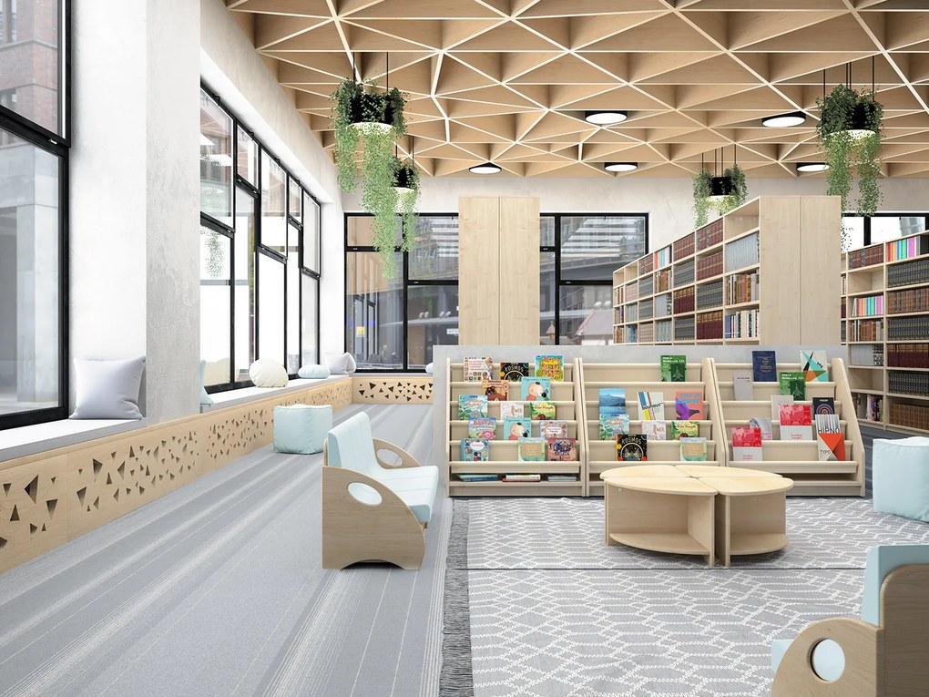 Regał szkolny z półkami z tkaniny - biblioteczka Jaś