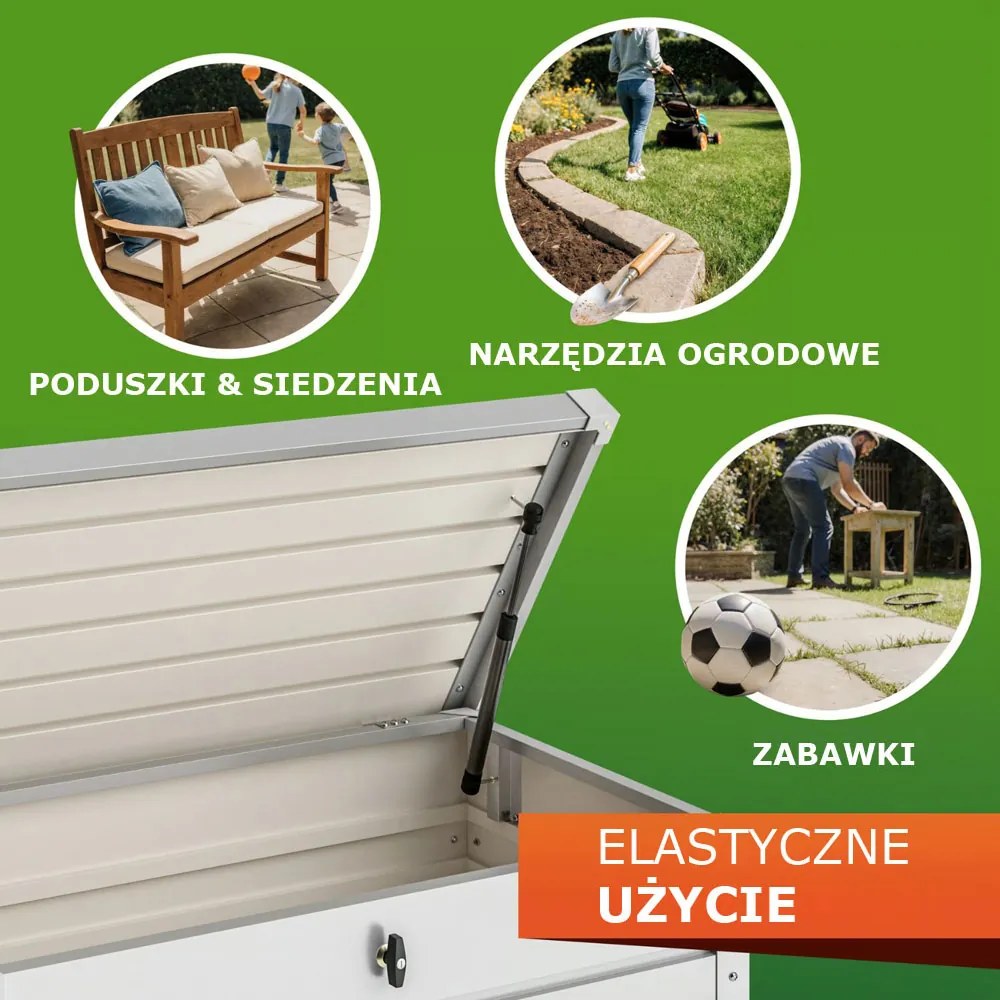 Metalowa skrzynia ogrodowa METALBOX, 385L, 120×62×63cm, szara Gardebruk