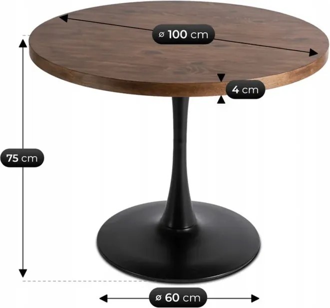 Stół Okrągły LINO 100 cm Dąb Rustykalny/Czarny Nowoczesny Loft