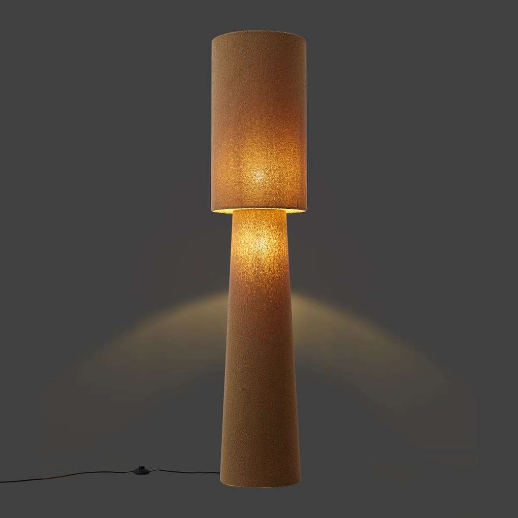 Lampa podłogowa Japandi brązowa tkanina typu teddy 2-źródła światła - Trompet