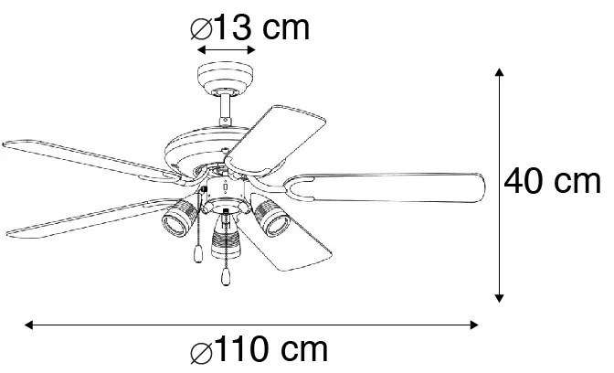 Czarny Wentylator sufitowy z lampą 110 cm z 3 światłami i sznurkiem - Mistral Oswietlenie wewnetrzne