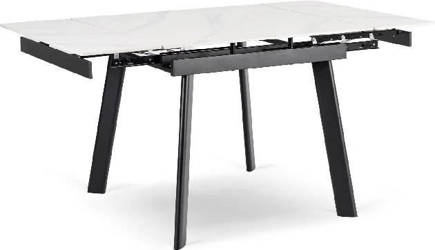 Stół Rozkładany Kwadratowy LARES 90-150 cm Ceramiczny Biały Marmur/Czarny Nowoczesny