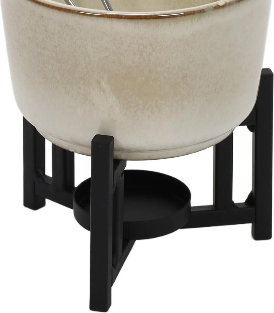 Zestaw do fondue serowego, rondelek z porcelany, 2 widelce