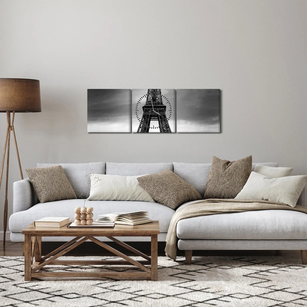 Obraz - Różowy samochód w Paryżu (z zegarem) (90x30 cm)