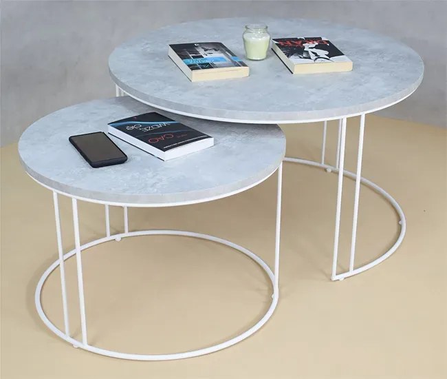Zestaw stolików kawowych biały + beton G3-L05