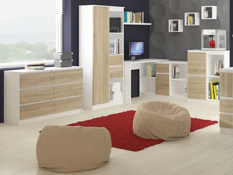 Minimalistyczne biurko do nauki białe + dąb sonoma - Berula 3X