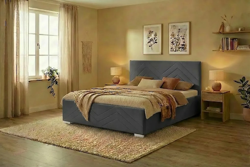 Łóżko CINDY 160x200 cm Szary Z materacem