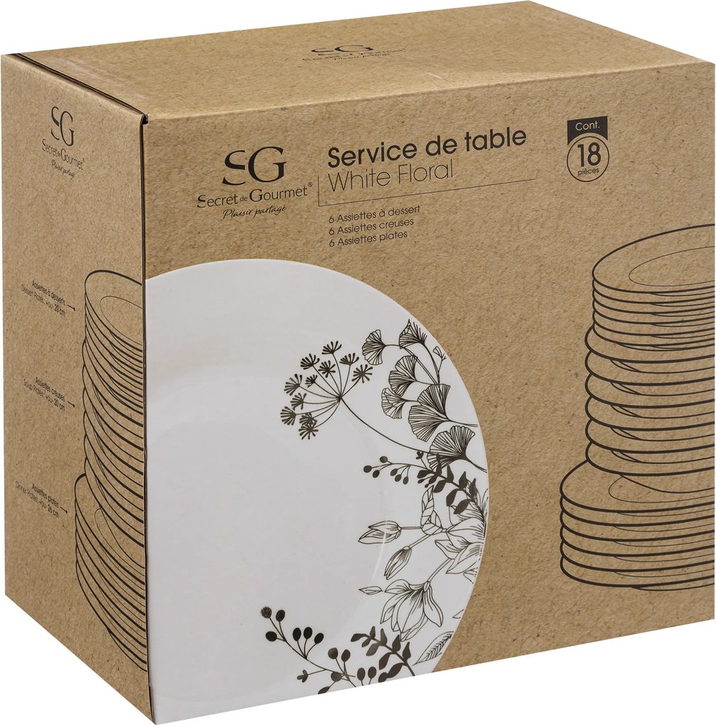 Porcelanowa zastawa dla 6 osób WHITE FLORAL, 18 elementów