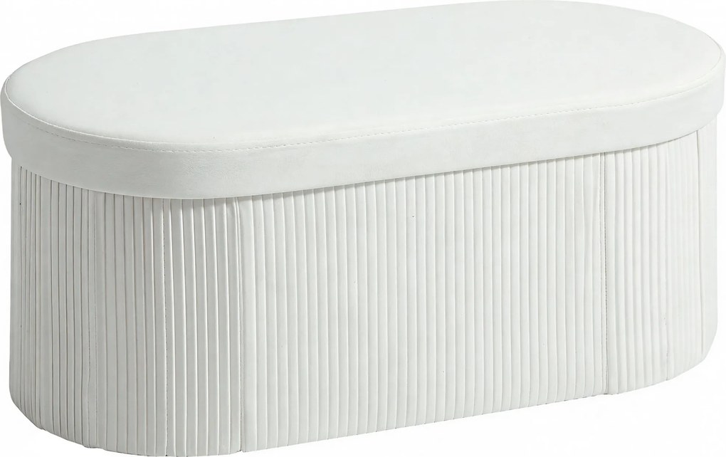 HOMCOM Ławka ze schowkiem, składana pufa tapicerowana z efektem aksamitu do salonu 76 x 38 x 35 cm krem | Aosom PL