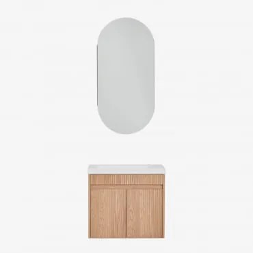 Zestaw Wiszących Mebli Łazienkowych Zintegrowany Z Umywalką Narek Popielaty Brąz & Owalny Ze Schowkiem 45x90 Cm Abner & Bez - Sklum