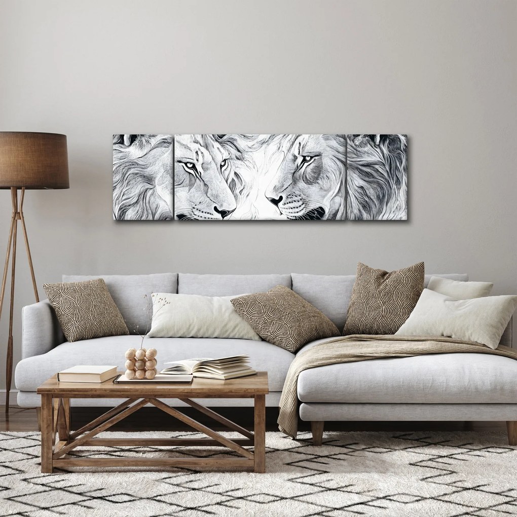 Obraz - Rysowane lwie głowy (170x50 cm)