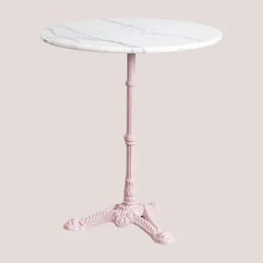 Okrągły Stolik Barowy Z Marmuru Moka Cotton Candy & Biały Marmur Guangxi & Ø70 Cm - Sklum