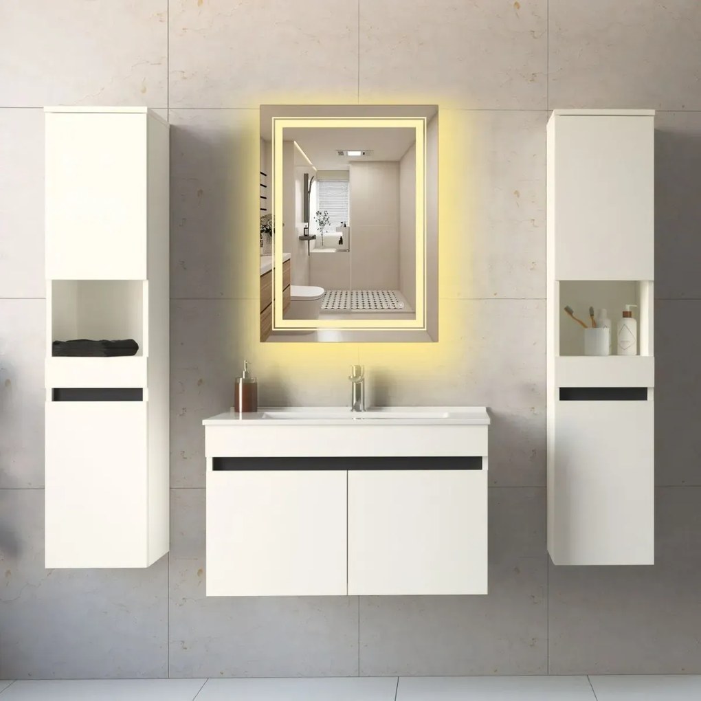 Lustro łazienkowe VERO 60x80cm srebrne z oświetleniem LED HALMAR