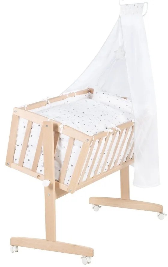 Kołyska z litego drewna bukowego na kółkach/z baldachimem 40x90 cm w naturalnym kolorze – Roba