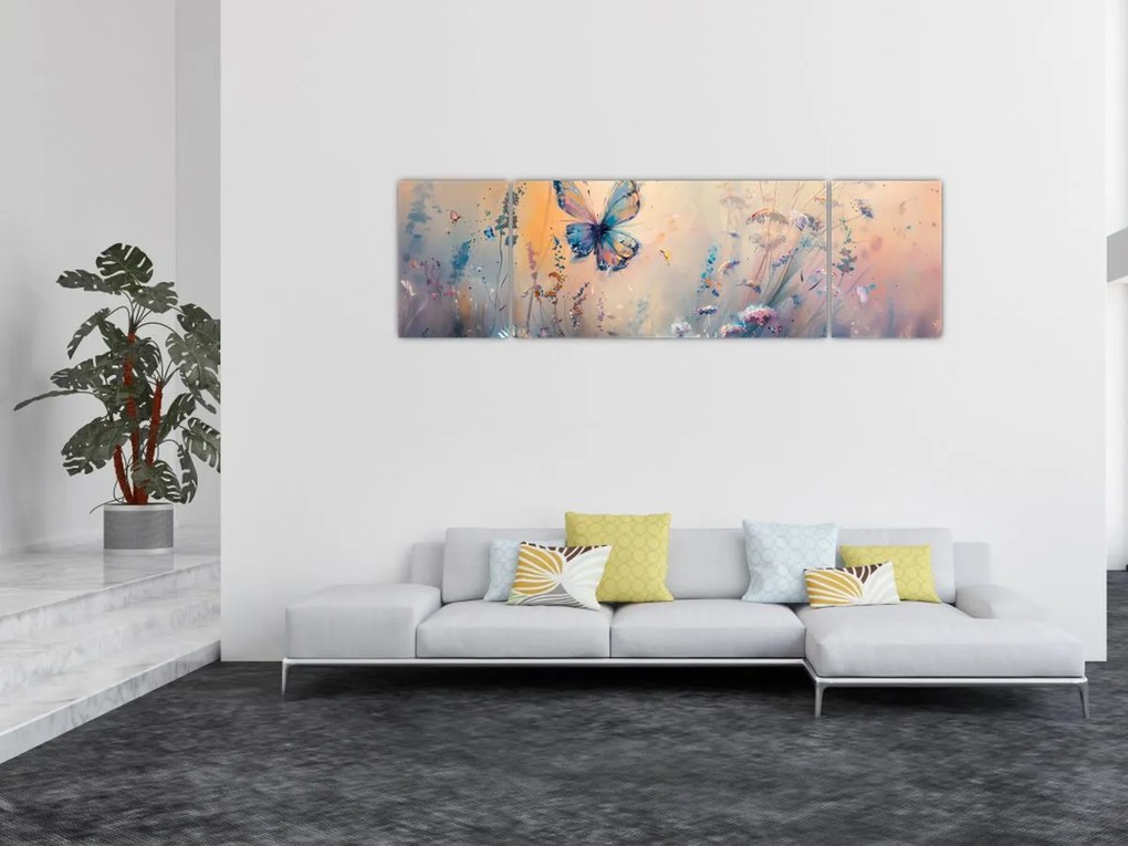 Obraz - Łąka z motylem II (170x50 cm)