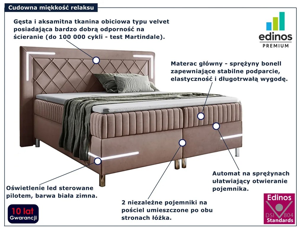 Różowe łóżko kontynentalne z oświetleniem LED 5 rozmiarów T0-B96