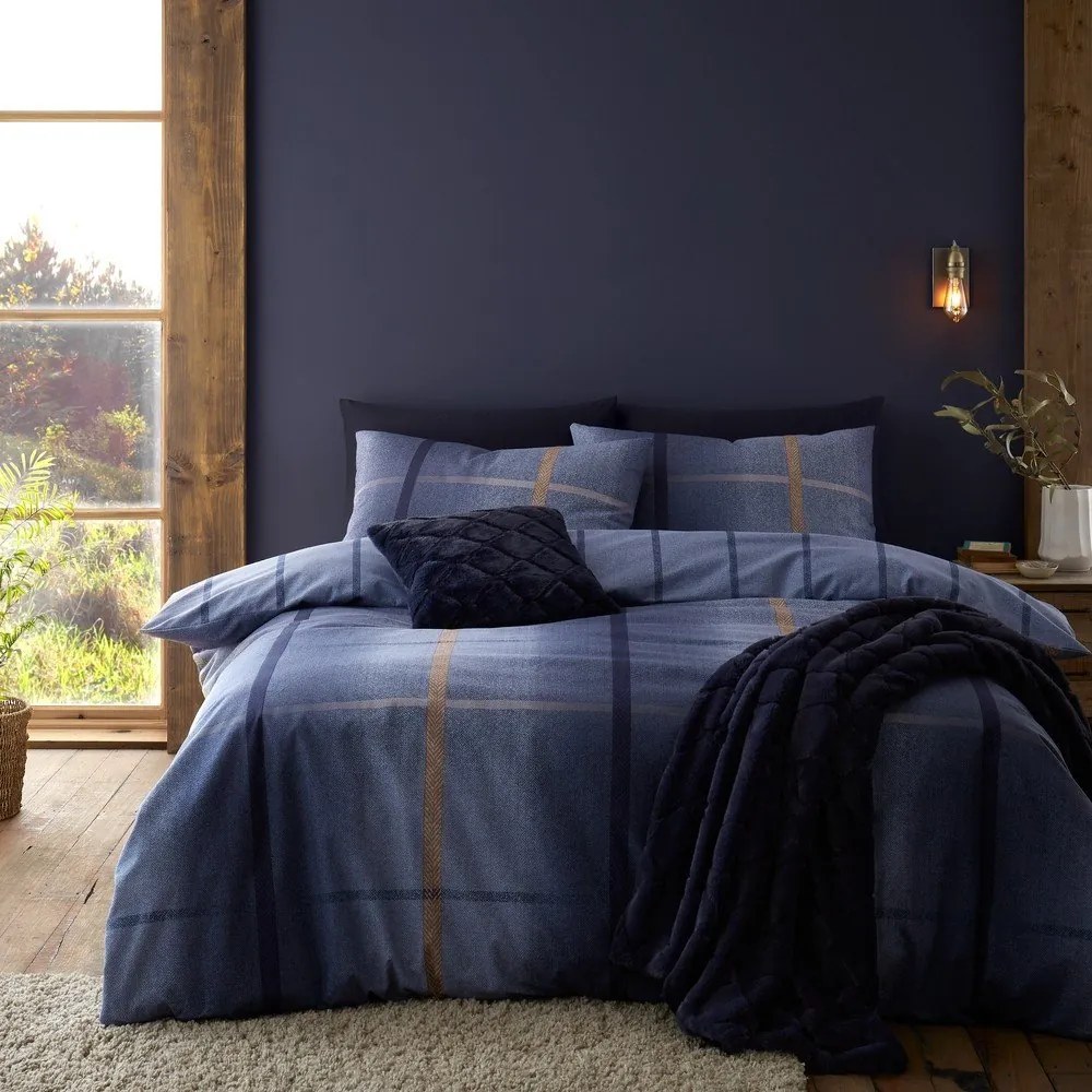 Ciemnoniebieska flanelowa pościel dwuosobowa 230x220 cm Melrose Tweed Check – Catherine Lansfield