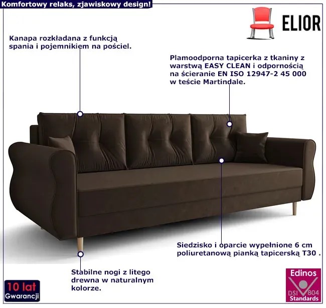 Ciemnobrązowa sofa rozkładana - Eden