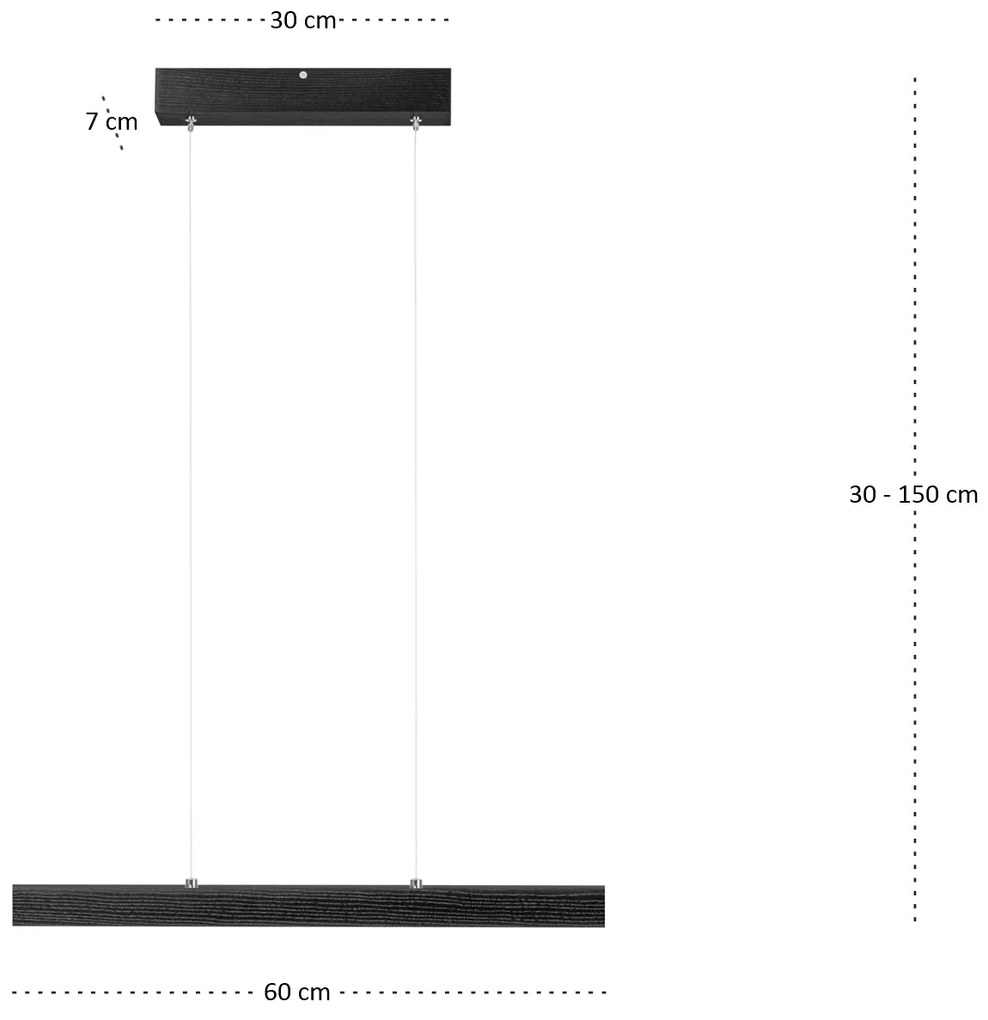 Czarna lampa wisząca LED 60 cm z drewna jesionowego L60KB-4K-SCHWARZ w